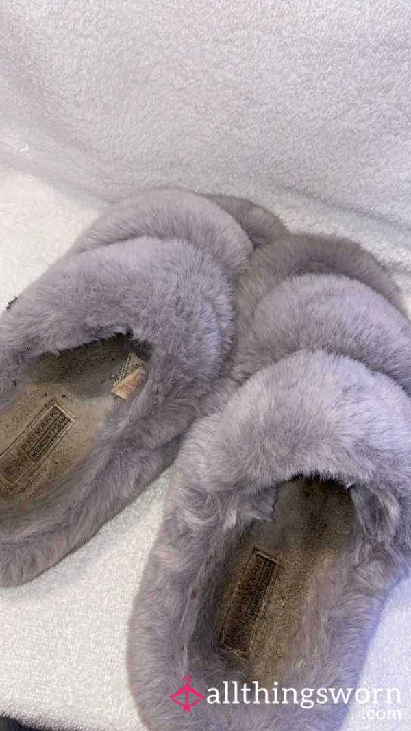 Grey Fluffy We’ll Worn Slippers