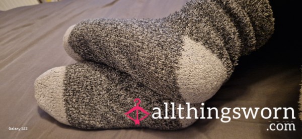 Save Us From Going In The Wash 🫥. Grey Fluffy Winter Socks.