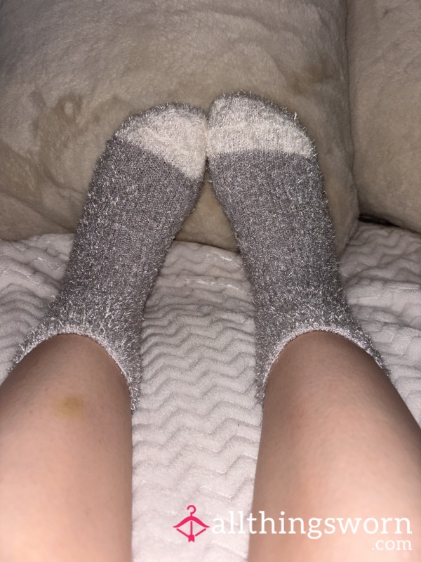 Grey Fuzzy Crew Socks
