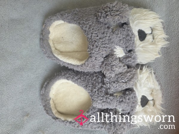 Grey Fuzzy Koala Slippers