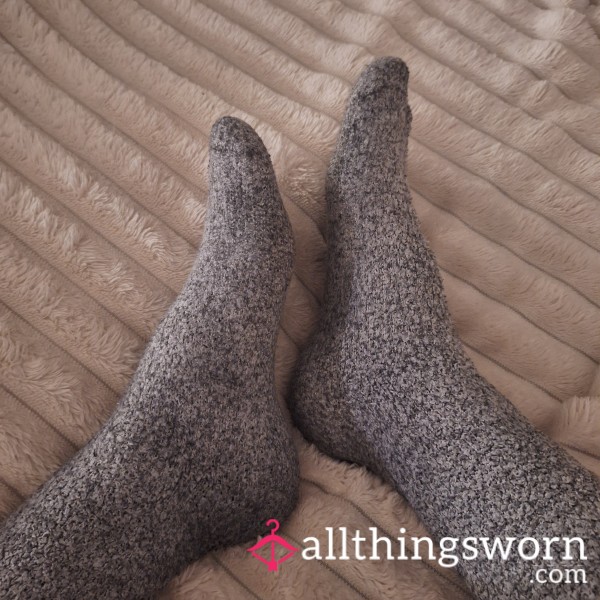 Grey Fuzzy Worn Socks