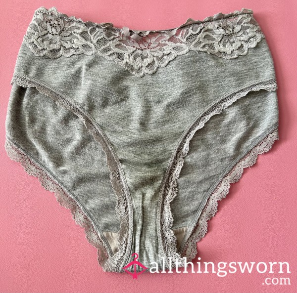 Grey Granny Big Full Back Knickers Size 16, Saved From The Bin, Worn By Me For 24 Hours
