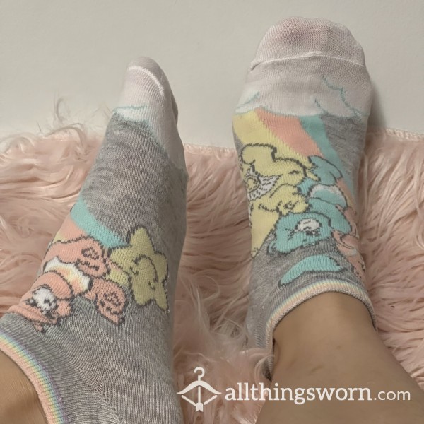 Grey Gray Colorful Care Bears Ankle Socks