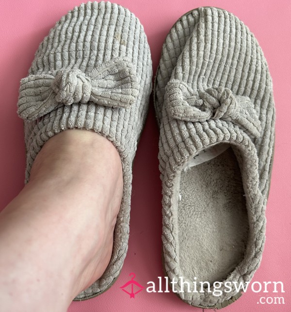 Grey Grubby Unloved Worn Boring Slippers Saved From The Bin