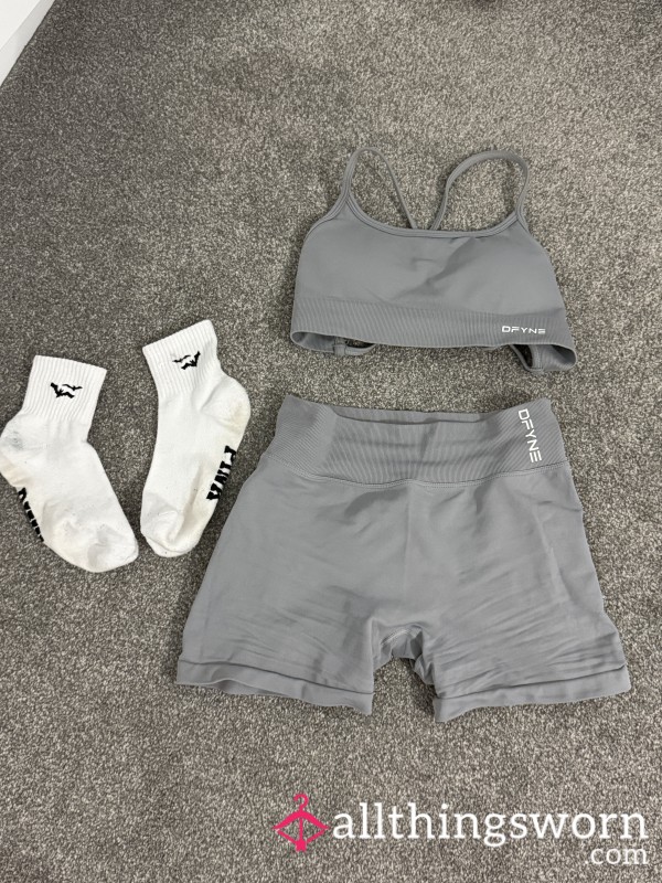 Grey Gym Set Including Socks Worn For A Back Day