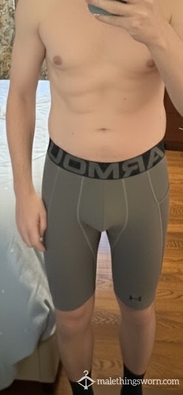 Grey Gym Sweaty Under Armor Compression Shorts