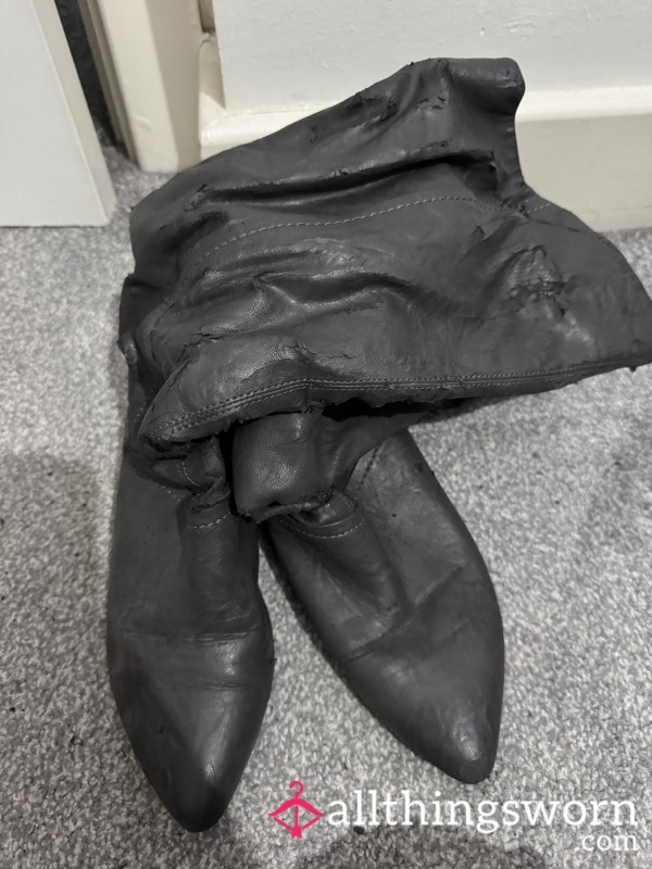 Grey Knee High Boots