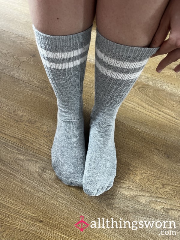 Grey Varsity Style High Socks
