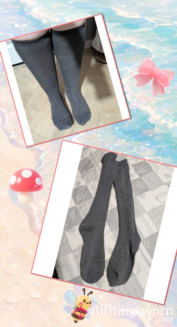 Grey Knee High Socks-24 Hour Wear 🤤