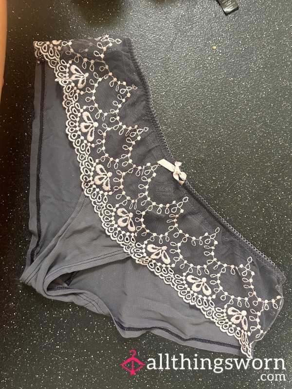 Grey Lace Detail Fullback Panties