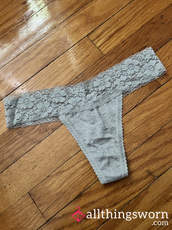 Grey Lace Trimmed Thong