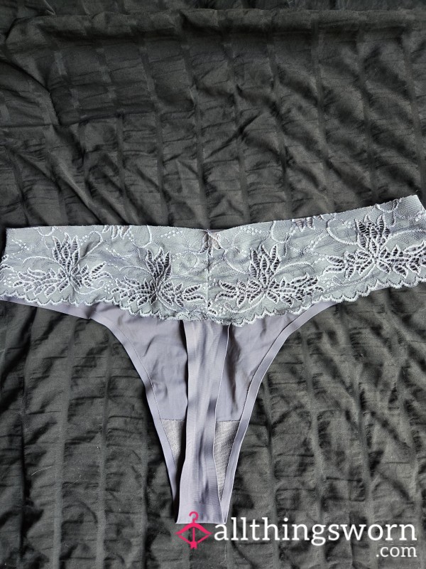 Grey Lacy Back Thong