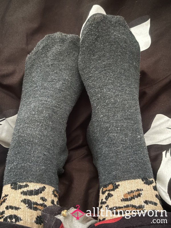 Grey Leopard Print Socks