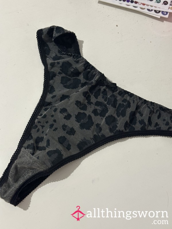 Grey Leopard Thong