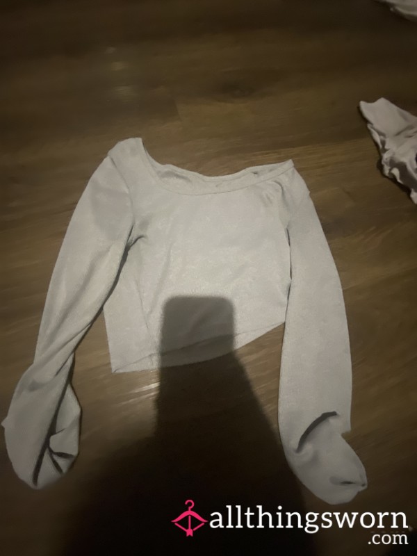 Grey Long Sleeve Crop Top