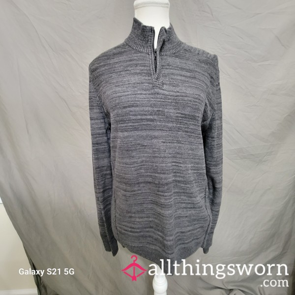 Grey Mens Zipup Knit Sweater