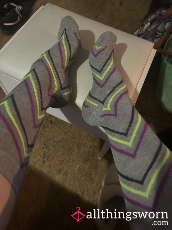 Grey & Neon Half Shin Socks -