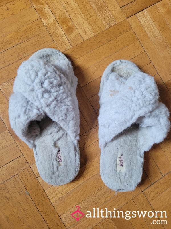 Grey Old Fuzzy Slippers