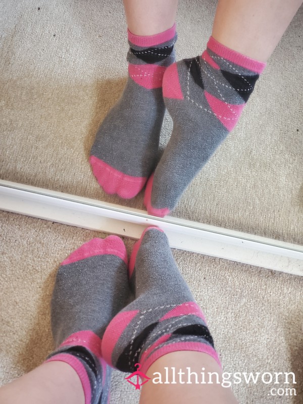 Grey, Pink & Black Patterned Well Worn Smelly Socks!