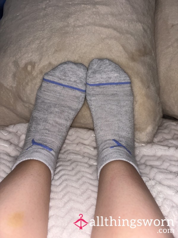 Grey Puma Ankle Socks With Blue