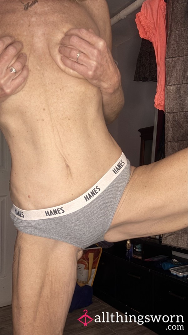 Grey Ribbed Cotton Bikini M*sturb*ted In!