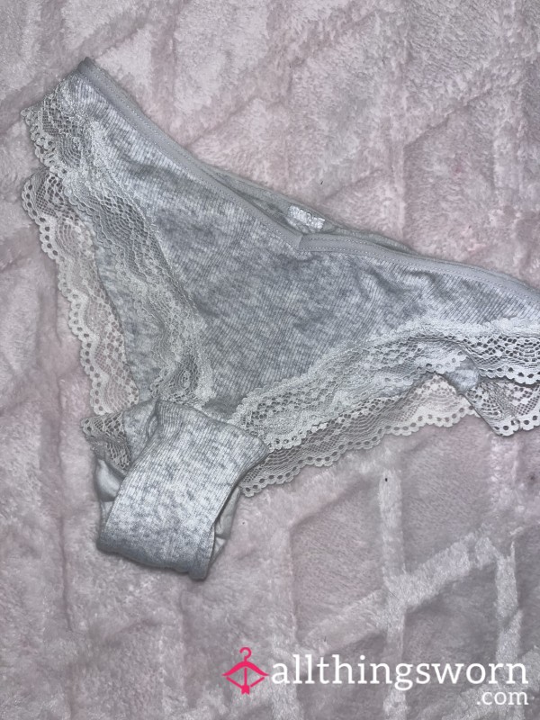 Grey Ribbed Cotton Extra Small Brazilian Brief Lace Trim 🩶