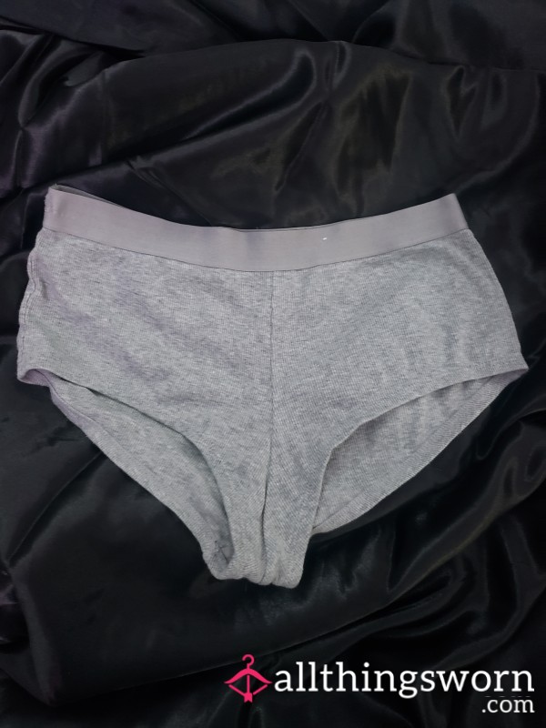 Grey Ribbed Cotton Panties