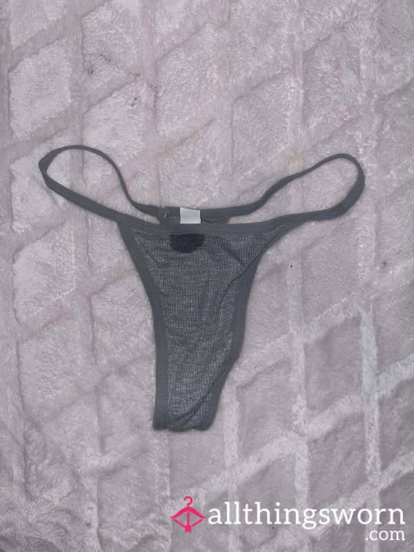 Grey Ribbed Cotton Thong Extra Small