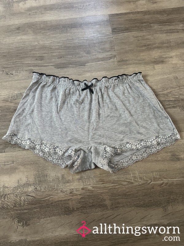 Grey Ribbed Panties With Lace Trim (size2xl)