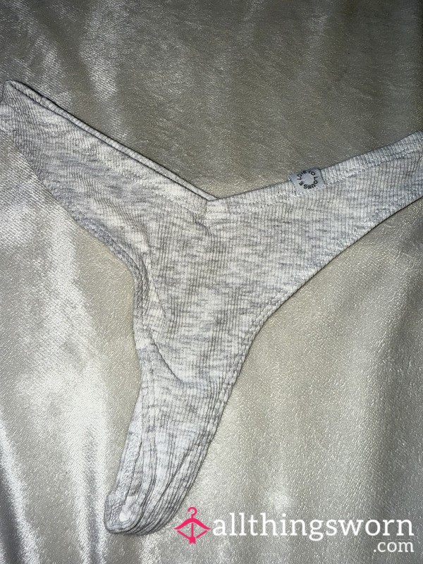 Grey Ribbed Thong