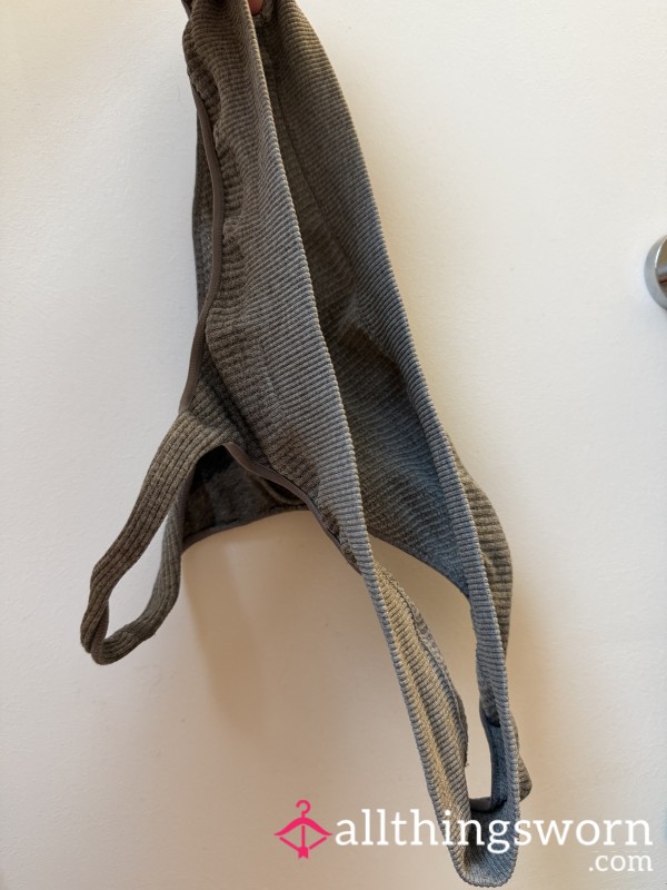 Grey Ribbed Thong - Worn