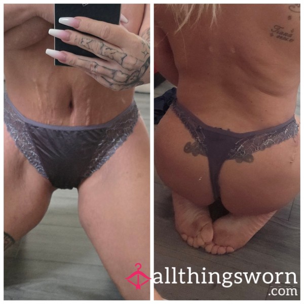 Grey Satin And Lace Thong 🥰
