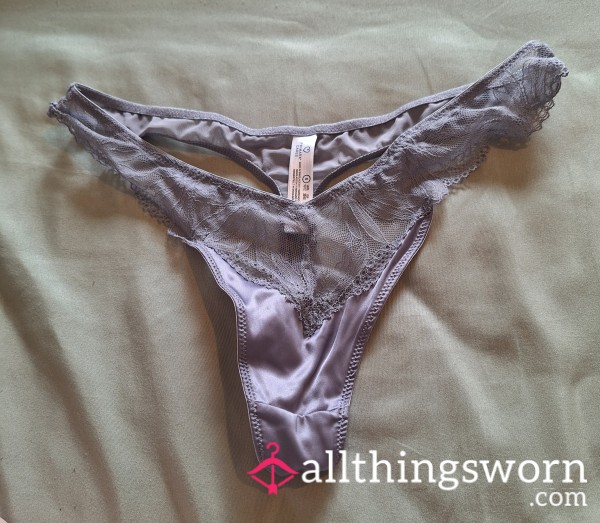 Grey Silky Lace Thong