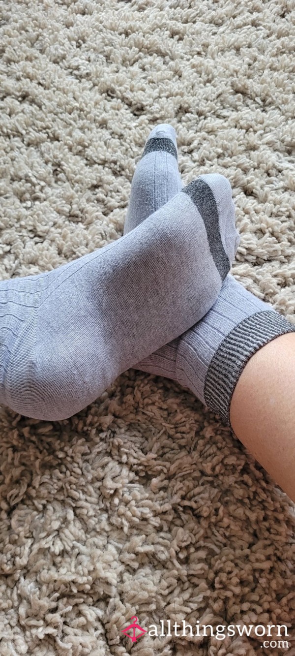 Grey High Sparkle Crew Socks