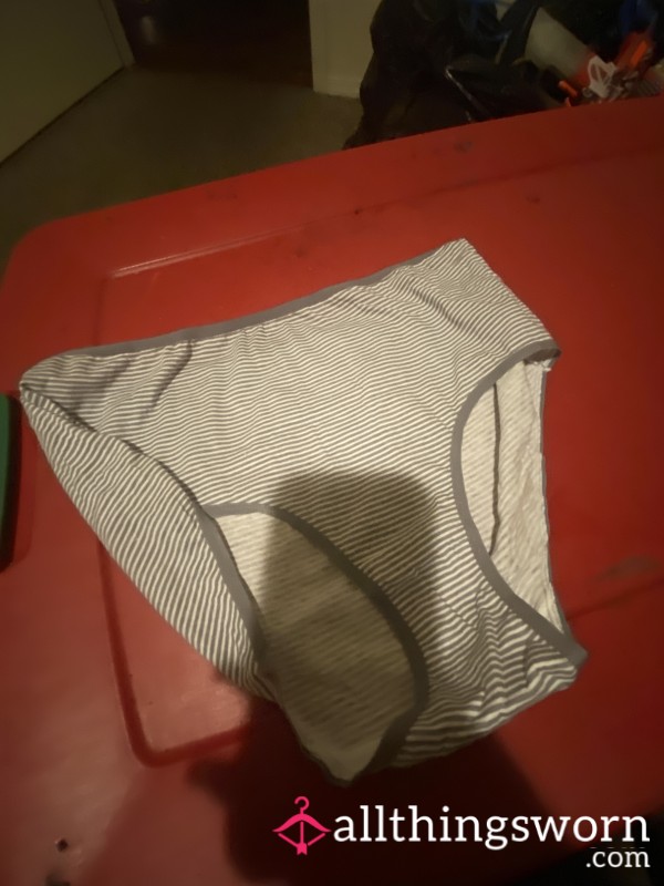 Grey Striped Full Back Panties