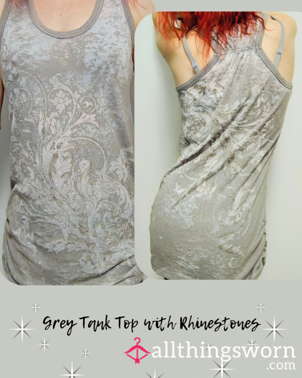Grey Tank Top With Rhinestones