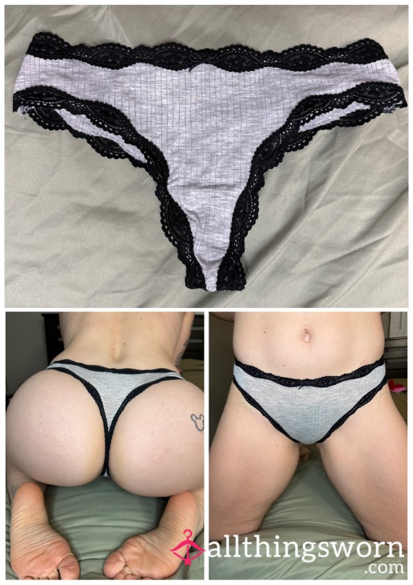 Grey Thong W/ Black Lace