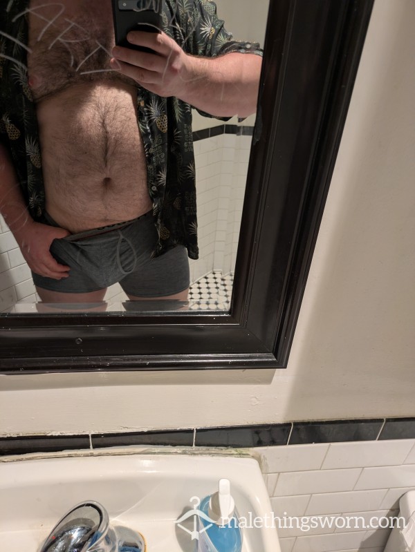 Grey Underwear With Junk Cup, Worn Two Days In A Row To Bartend At The P**l In 95 Degree Weather. Extremely Sweaty