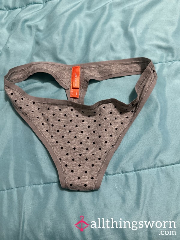 Grey W Black Polka Dots Thong