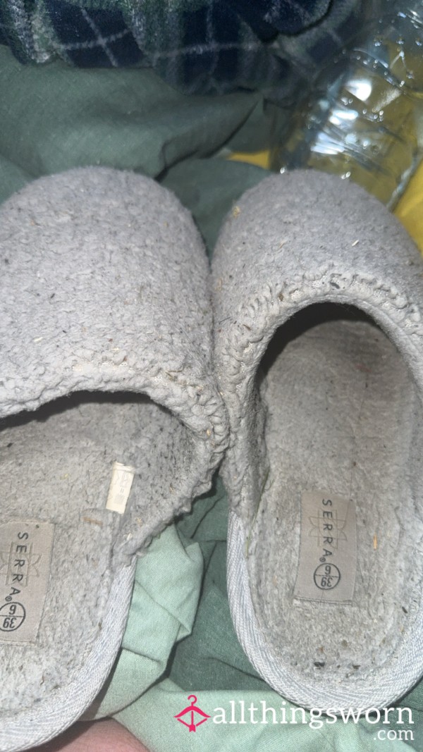 Grey Very Well Worn Slippers