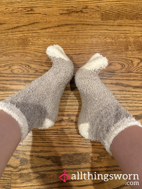 Grey & White Fuzzy Socks