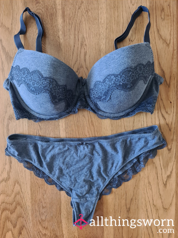 Grey/Blue Bra And Pantie Set