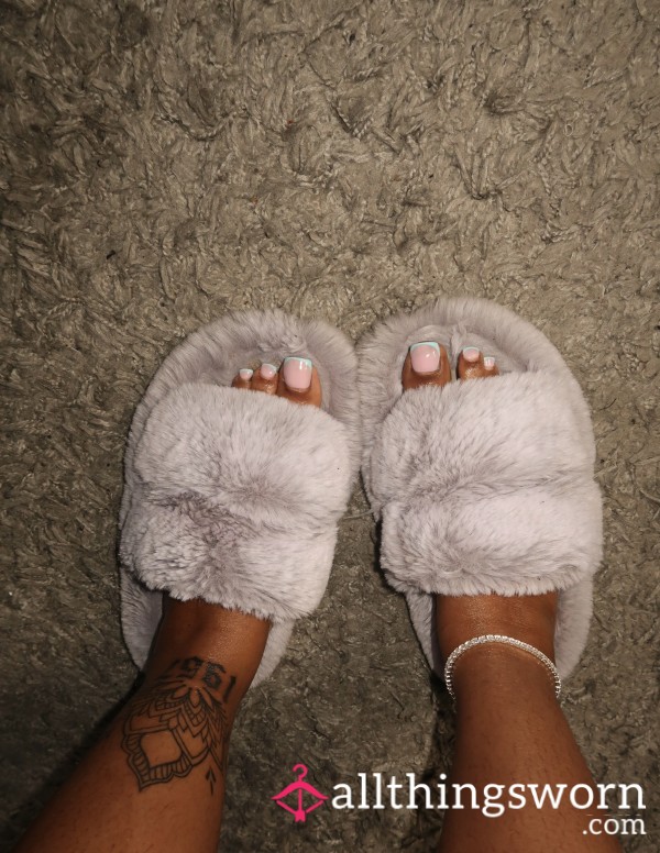 Grey/Purple Worn Slippers – Soft, Scented & Daily Used – 3 Hours A Day