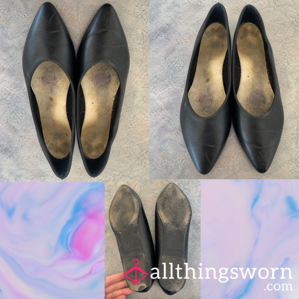 Gross Smelly Old Black Leather Flats🦨🤢