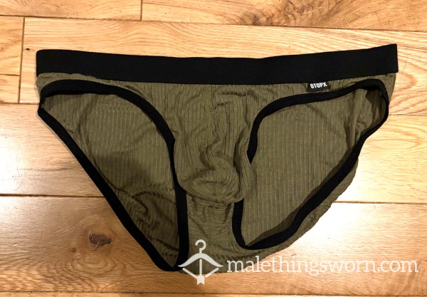 GTOPX Men's Khaki Green Ribbed Hip Briefs (M) Ready To Be Customised For You!