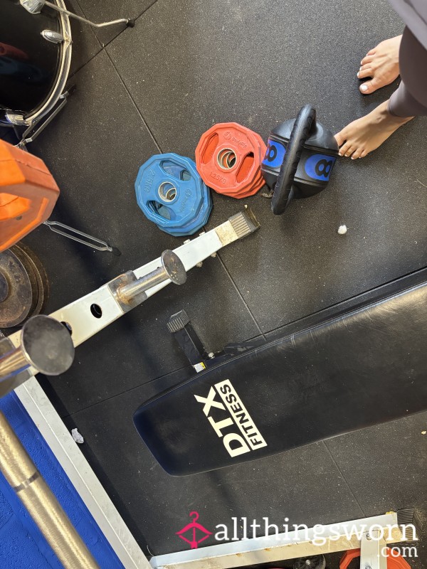 Gym Session Over. Time For A Little Play & Squirt On The Bench