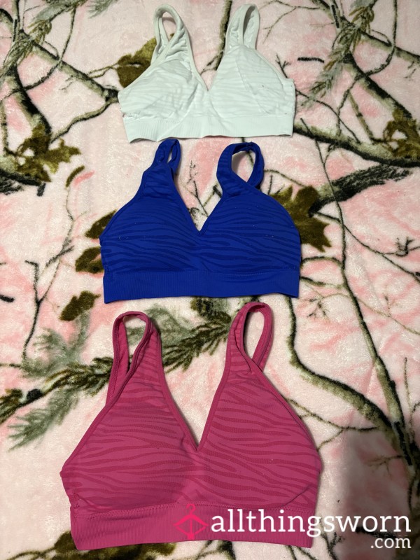 Gym Style Crop Top Bras Size Small Worn As A 6 Pink Blue And White