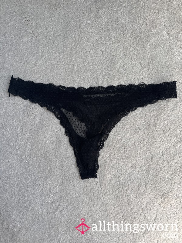 Gym Worn Black Lace Thong