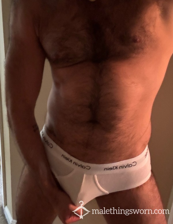 Hairy Athletic Jock White Calvin Klein Underwear