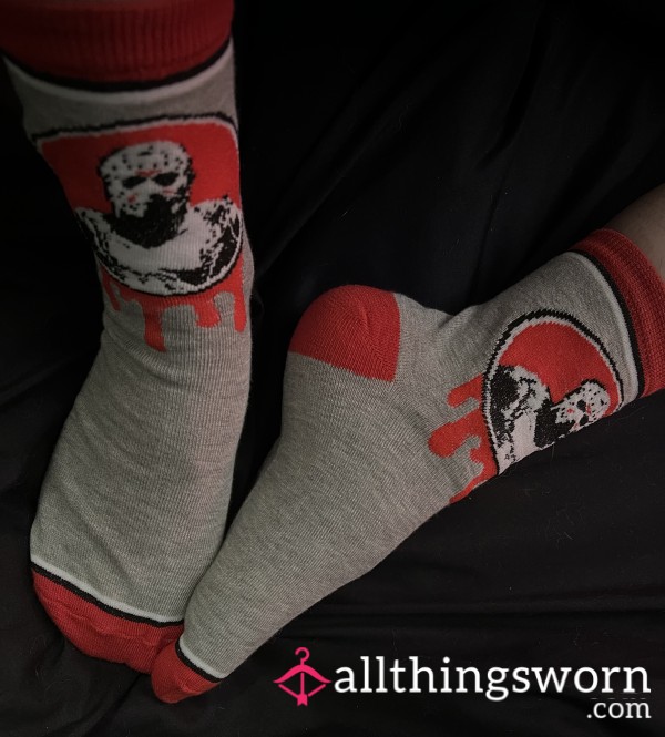 Halloween Socks 🔪 Friday 13th Jason Themed Grey Socks - 2 Day Wear